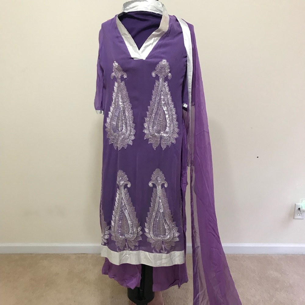 3 piece custom made Pakistani dress made chiffon